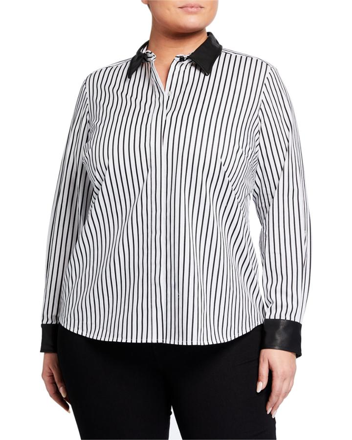 Plus Size Striped Leather-trim