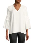 Smocked Bell-sleeve V-neck Blouse