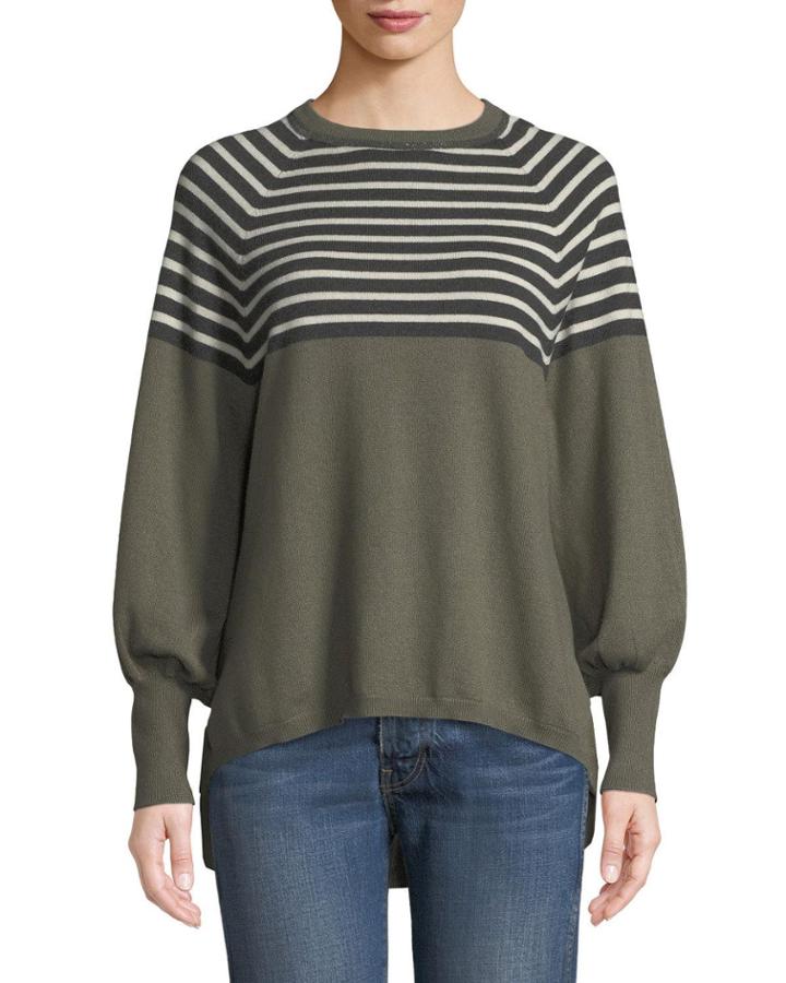 Striped 2-ply Cashmere Crewneck Top
