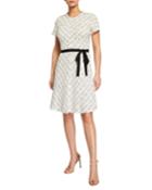 Plaid Tweed Tie-waist Dress