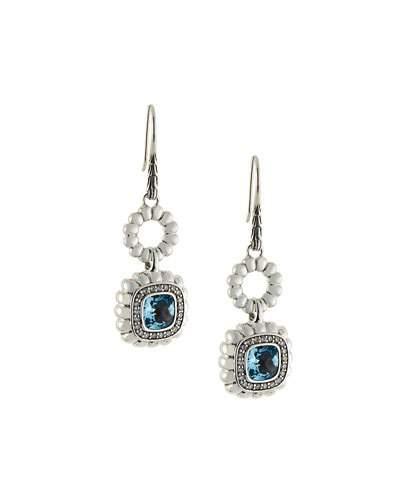 Bedeg Square Drop Earrings W/ Blue Topaz & Diamonds