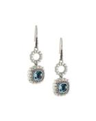 Bedeg Square Drop Earrings W/ Blue Topaz & Diamonds