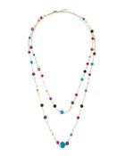 Long Golden Multi-strand Crystal Beaded Necklace,
