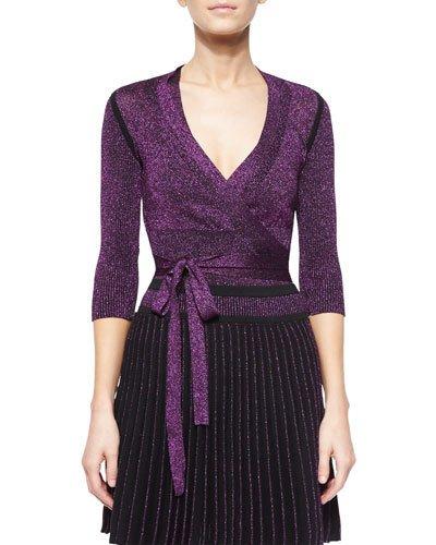 Metallic Knit Tie-waist Cardigan,