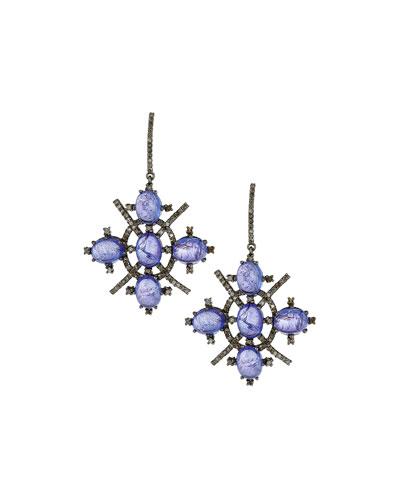 Sterling Silver Drop Earrings W/ Diamonds & Purple Tanzanite