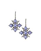 Sterling Silver Drop Earrings W/ Diamonds & Purple Tanzanite