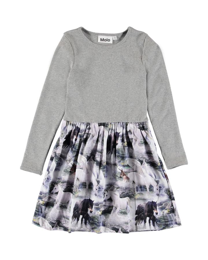 Girl's Credence Long-sleeve Ribbed Dress W/ Horse Print Skirt,