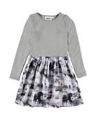 Girl's Credence Long-sleeve Ribbed Dress W/ Horse Print Skirt,