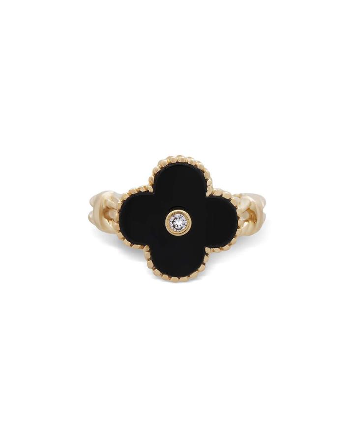 18k Yellow Gold Alhambra Diamond & Onyx Ring,