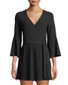 V-neck Bell-sleeve Crepe Pleated Romper