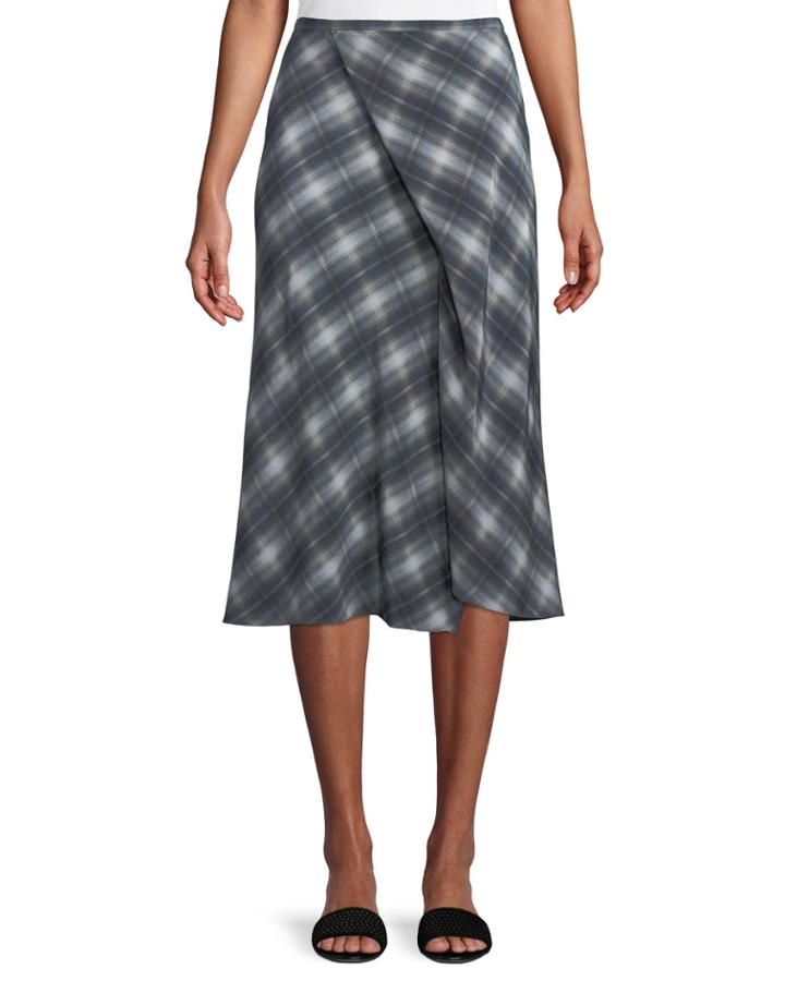 Shadow Plaid Side-drape A-line