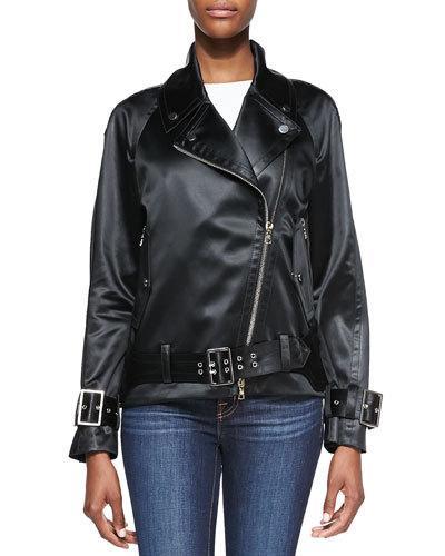 Satin Finish Motorcycle Jacket, Black