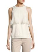 Silk Organza Ruffled Sleeveless Top, Cream