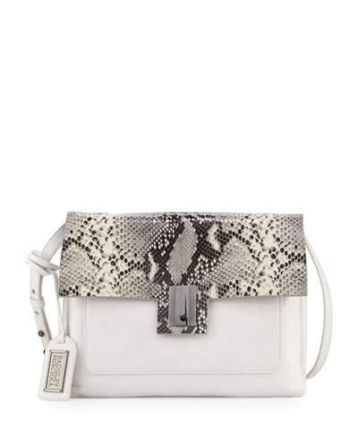 Janine Snake-embossed Leather Crossbody Bag, White