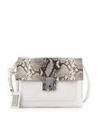 Janine Snake-embossed Leather Crossbody Bag, White