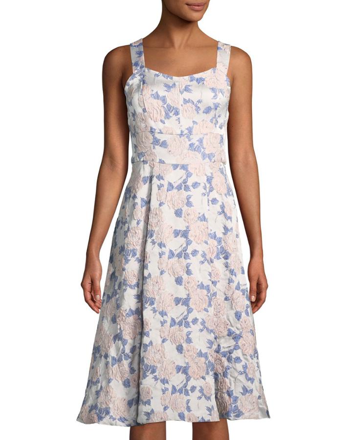 Floral Jacquard Sleeveless A-line