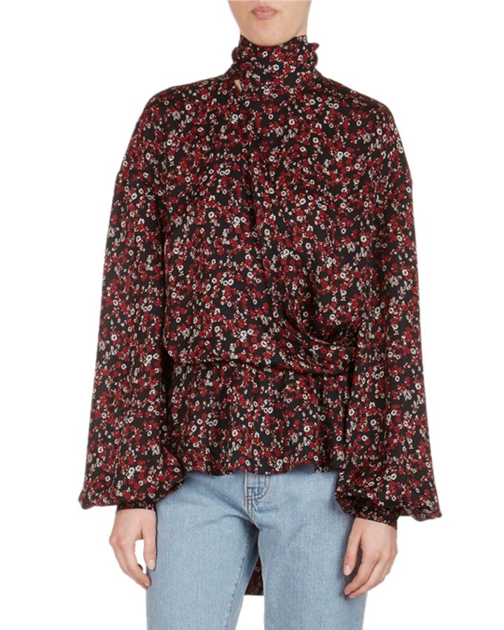 Cali Floral-print Silk Necktie Top