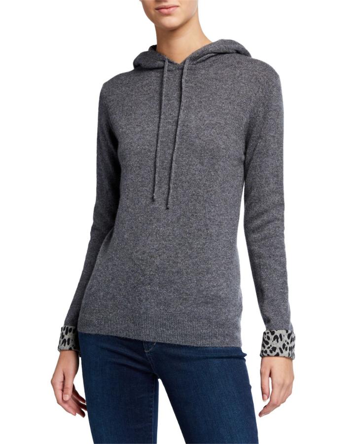 Animal Print Lined Cashmere Hoodie
