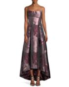 Adashi Sleeveless Floral-brocade High-low Gown