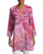 Belize Embroidered Tunic, Pink Pattern