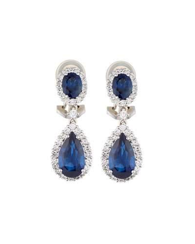 18k White Gold Sapphire & Diamond Drop Earrings
