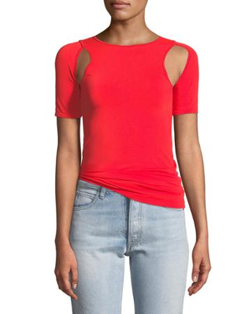 Cutout Crewneck Fitted Seamless Jersey Tee