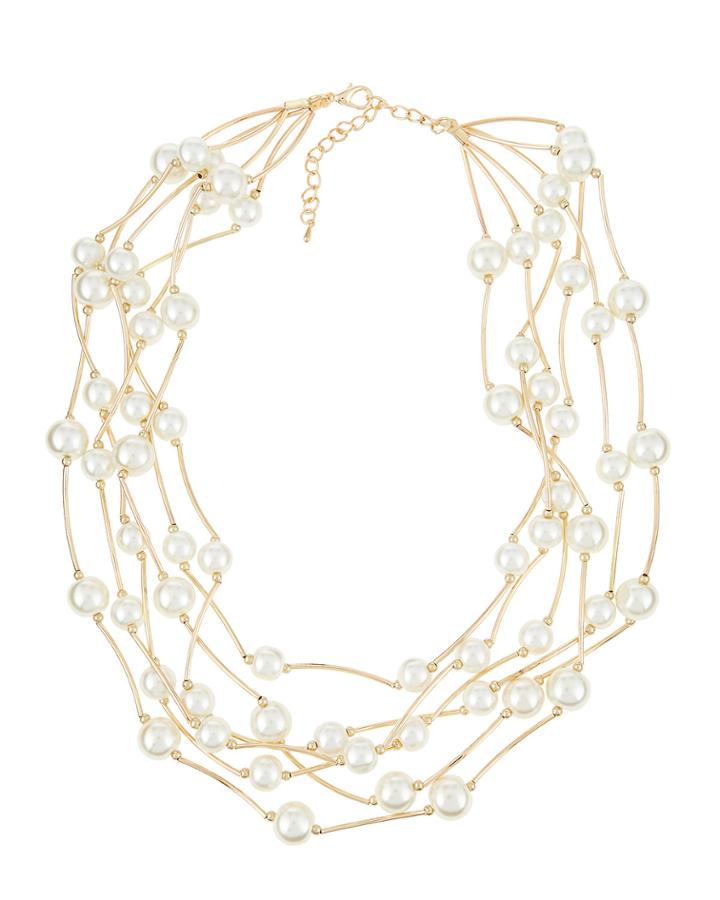 Kenneth Jay Lane Golden Pearly Layered Multi-strand Necklace, Women's, Pearl