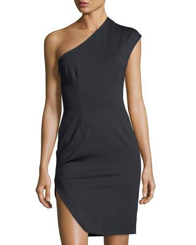 Diagonal Cap-sleeve One-shoulder Dress