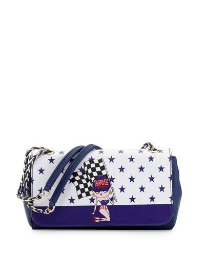 Saffiano Faux-leather Shoulder Bag, Blue