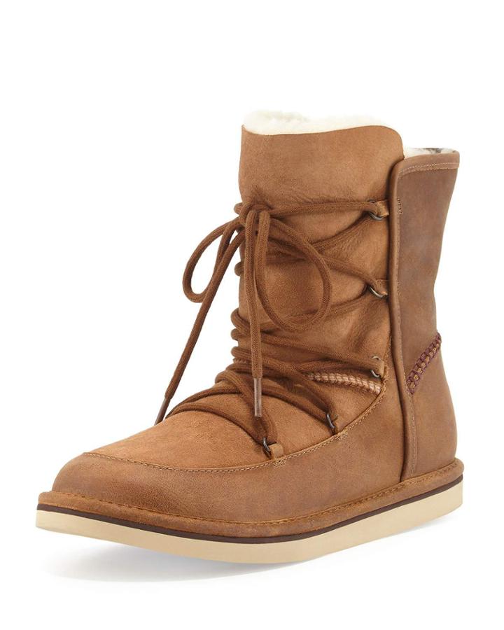 Lodge Fur-lined Lace-up Boots, Chestnut