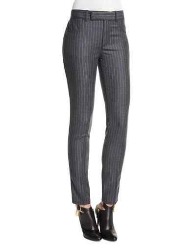 Mid-rise Pinstripe Skinny Pants, Charcoal Gray