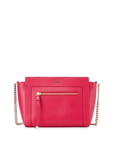 Ginevra Small Leather Crossbody Bag, Gloss