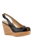 Jean Patent Peep-toe Wedge