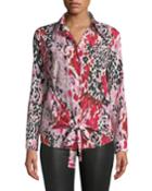 Long-sleeve Animal-print Wrap Blouse