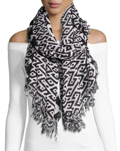 Oversized Aztec-print Scarf, Black/white