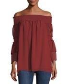 Cinch-sleeve Off-the-shoulder Blouse