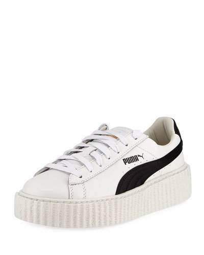 Leather Creeper Sneaker, White/black