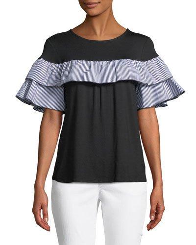 Ruffled-yoke Short-sleeve Tee