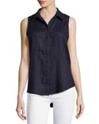 Linen Sleeveless High-low Blouse, Total Eclipse