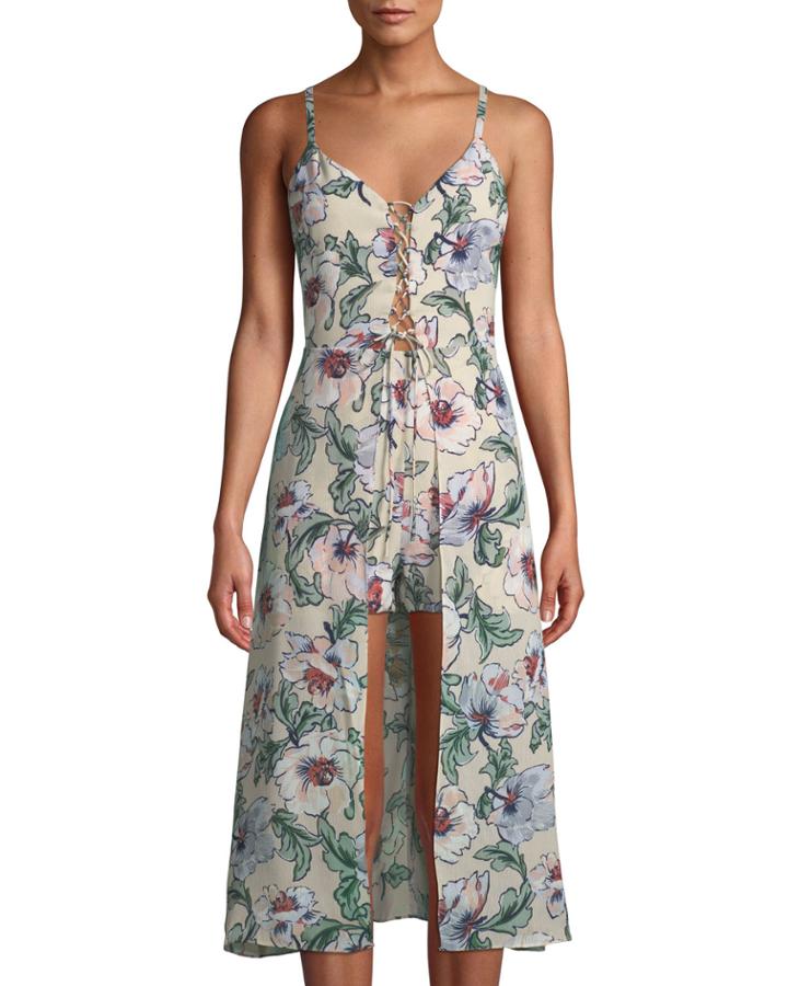 Floral Lace-up Dress-back Romper