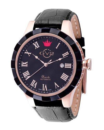 46mm Scacchi Men's Watch W/ Leather Strap, Rose Golden/black