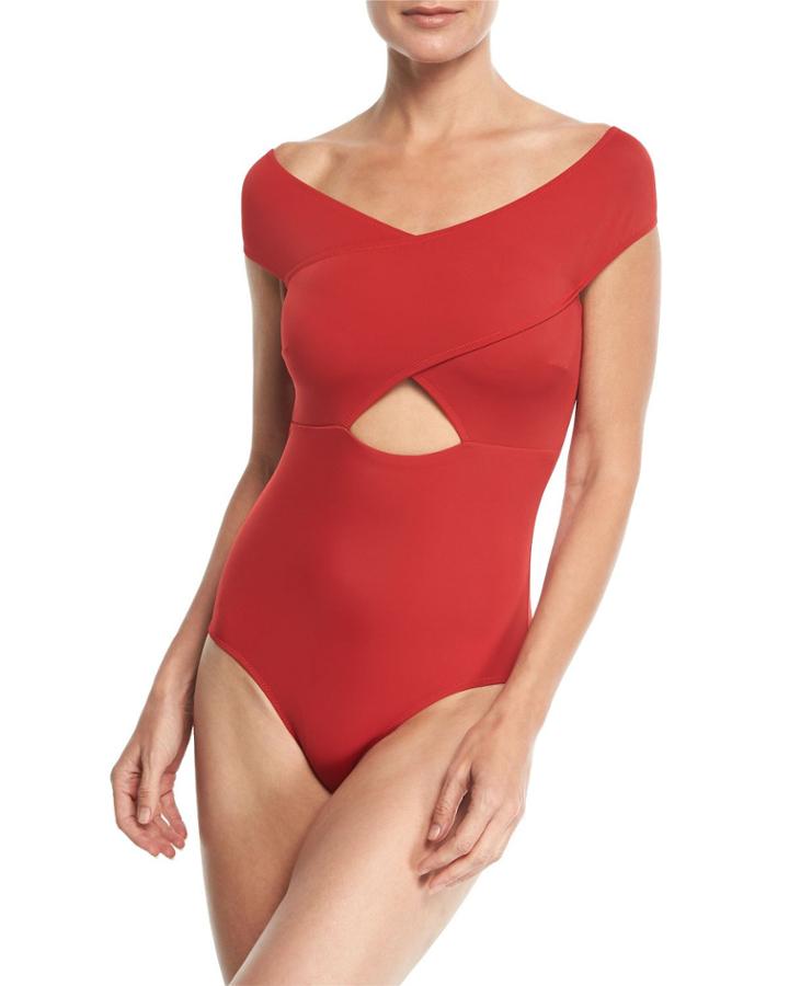 Lucette Off-the-shoulder Cross-front One-piece