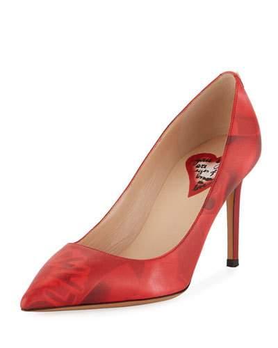 Heart-print Leather High Pump