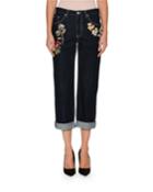Wide-leg Cropped Jeans With Jeweled Trim