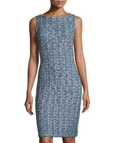 Frazier Tweed Knit Sheath Dress, Green