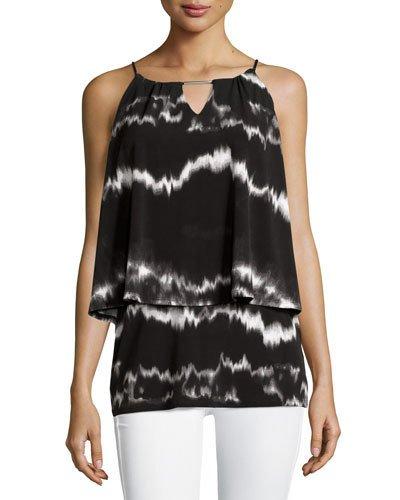 Layered A-line Tank W/metal Detail, Black Pattern