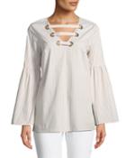 Bell-sleeve Lace-up Front Blouse