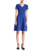 Short-sleeve Fit-and-flare Jacquard-knit Dress W/