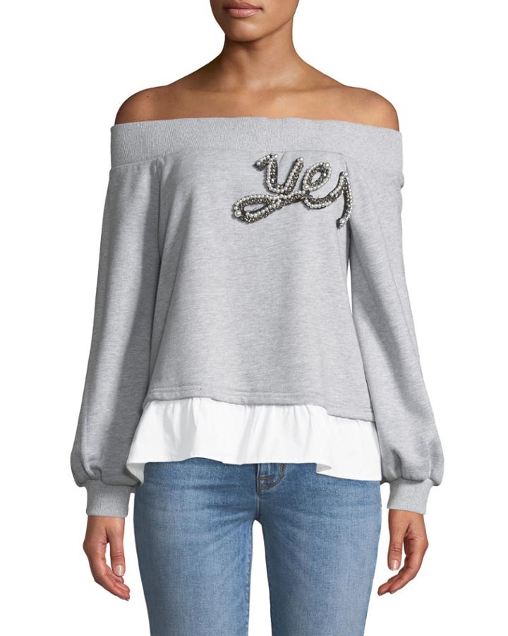 Embroidered Patch Off-the-shoulder