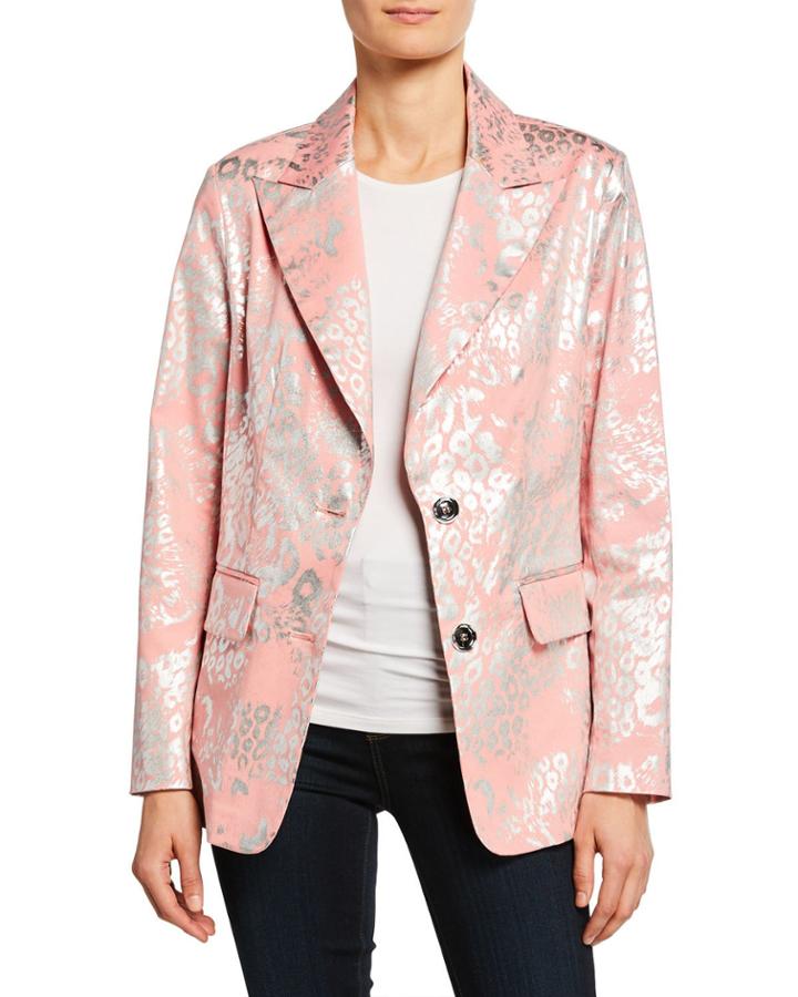 Metallic Animal-print Two-button Blazer